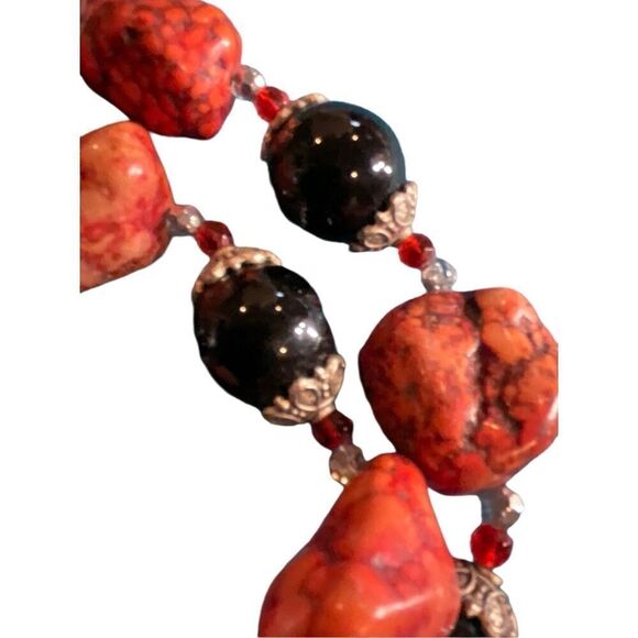 Vintage Onyx Silver Red Turquoise Necklace - Picture 5 of 13